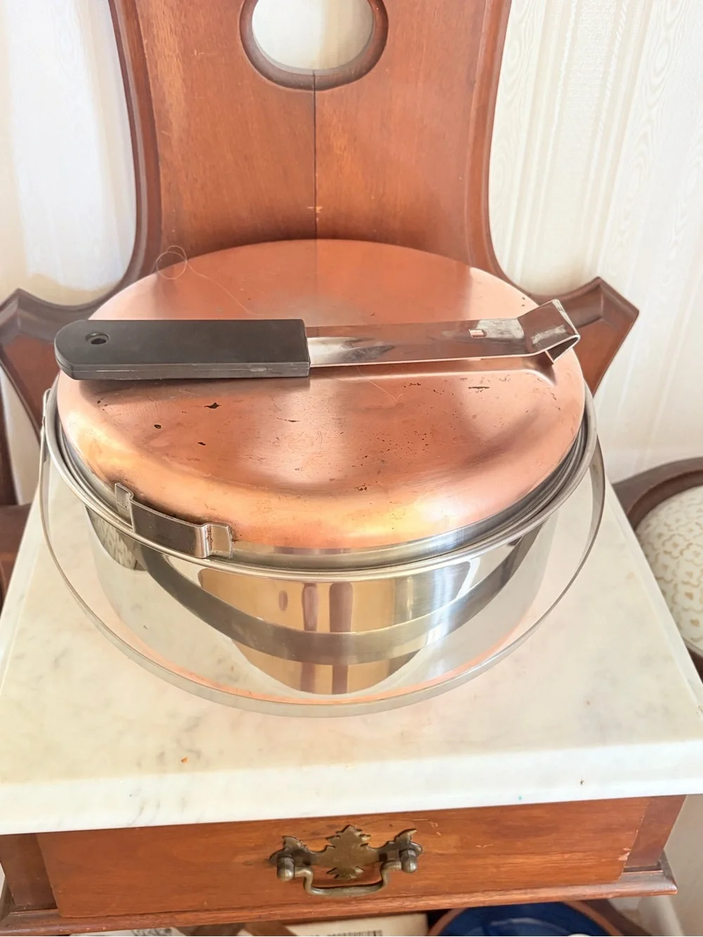 1960's Full Set Nesting Camping Cookware Stainless / Copper Bottom And Handle